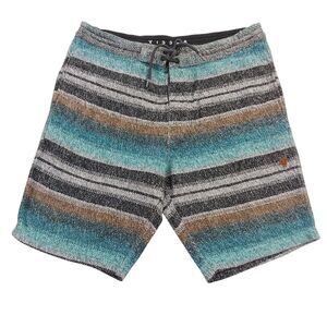 Vissla Sofa Surfer Shorts Mens Large Green Stripes Knitted Cotton Beach Casual